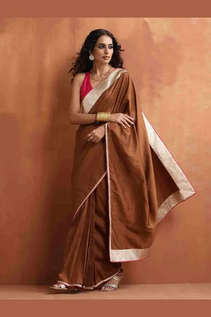 trueBrowns Colourblocked Zari Ready To Wear Saree