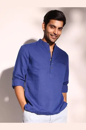 Fabindia Men Band Collar Solid Linen Blend Slim Fit Casual Shirt