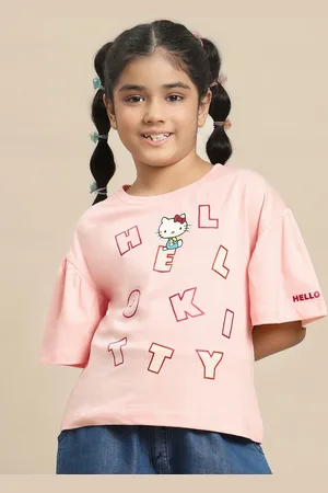 Kidsville Girls Hello Kitty Graphic Printed Pure Cotton Tshirt