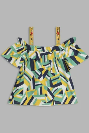 Blue Giraffe Girls Abstract Printed Shoulder Straps Cotton Top