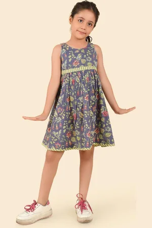 Fabindia Kids-Girls Floral Print Shoulder Straps A-Line Dress