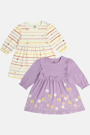 MINI KLUB Girls Pack Of 2 Round Neck Full Sleeve Cotton Fit And Flare Dress