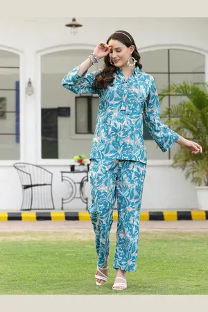 HERE&NOW Floral Printed Shirt Collar Tunic & Trouser