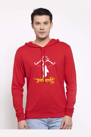 Friskers Men Red Cotton Graphics Printed Hoodie T-shirt