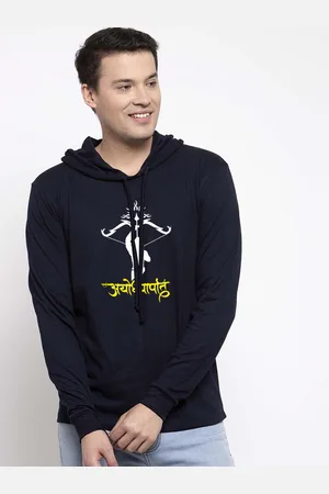Friskers Men Navy Blue Cotton Graphics Printed Hoodie T-shirt