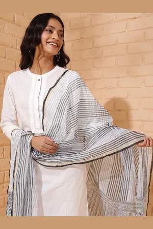 Fabindia Striped Cotton Silk Block Print Dupatta
