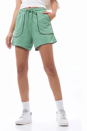 Bewakoof Women Shorts Green High-Rise Above Knee Cotton Regular Shorts