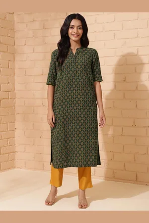 Fabindia Ethnic Motifs Printed Mandarin Collar A-Line Kurta