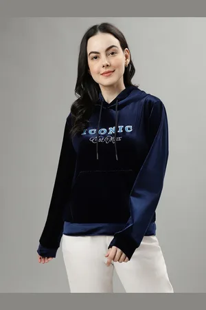 ICONIC Women Typography Printed Hood Pullover Sweatshirt
