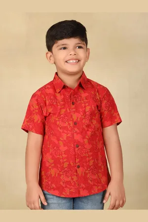 Fabindia Boys Spread Collar Floral Printed Cotton Casual Shirt