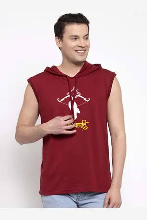 Friskers Men Maroon Cotton Graphics Printed Hoodie T-shirt