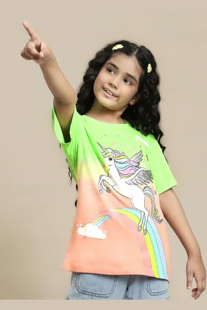 Kidsville Girls Unicorn Graphic Printed Pure Cotton Tshirt