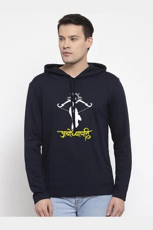 Friskers Men Navy Blue Cotton Graphics Printed Hoodie T-shirt