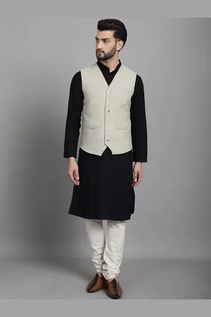 Even V-Neck Woven Nehru Jacket