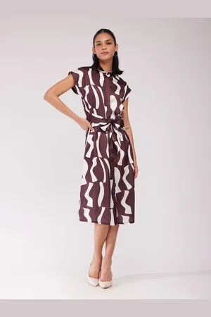 FableStreet Women Printed Satin Extended Sleeves Shirt Midi Dress