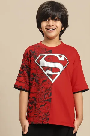 Kidsville Boys Superman Graphic Printed Pure Cotton Oversized Tshirt