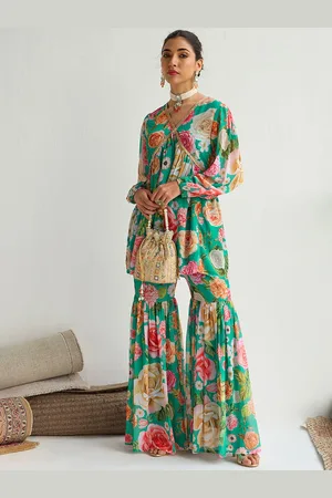 Sassafras Women Floral Printed Regular Top with Sharara