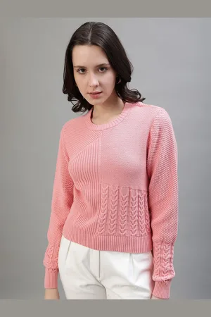 ICONIC Women Self Design Cable Knit Pure Cotton Pullover
