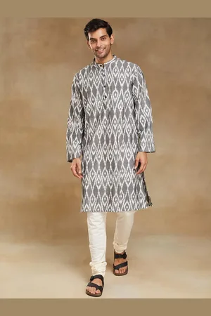 Fabindia Ethnic Motifs Printed Band Collar Cotton Kurta