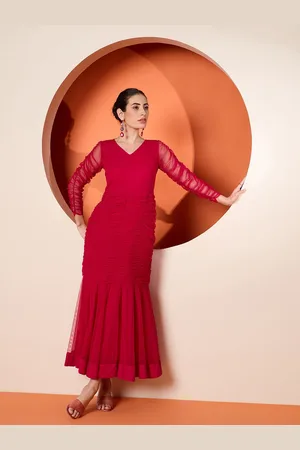 Antheaa Women V-Neck Self Design Maxi Dress