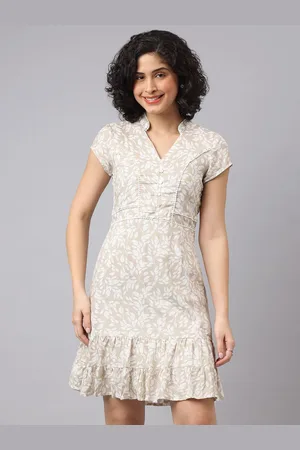 Latin Quarters Women Printed Mandarin Collar A-Line Aboe Knee Dress