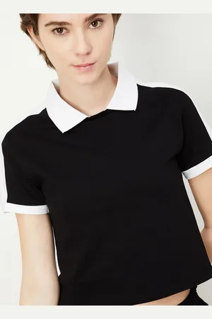Max Collection Women Solid Polo Collar Cotton T-shirt