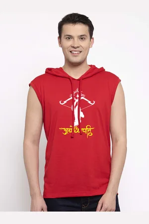 Friskers Men Red Cotton Graphics Printed Hoodie T-shirt