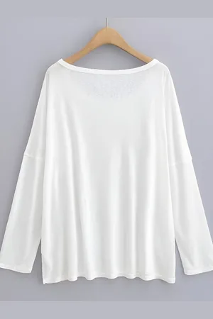 LULU & SKY Women Solid Round Neck Relaxed Fit T-shirt