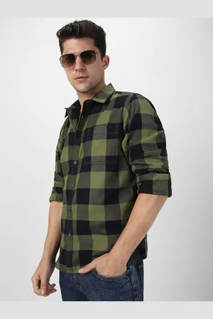 URBANO Men Spread Collar Checked Cotton Casual Shirt