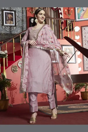 Bandia Women Floral Embroidered Regular Sequinned Kurta with Trousers & Dupatta