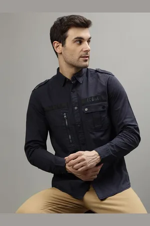 ICONIC Men Spread Collar Solid Cotton Casual Shirt