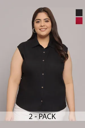 Funday Fashion Women Pack Of 2 Spread Collar Solid Cotton Plus Size Casual Shirt