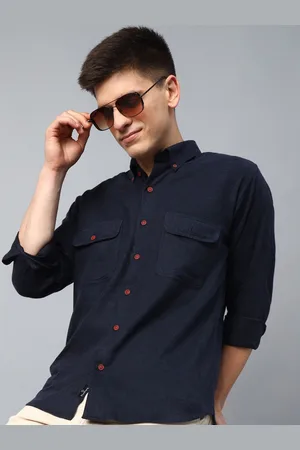 HANCOCK Men Slim Fit Flannel Solid Casual Pure Cotton Shirt