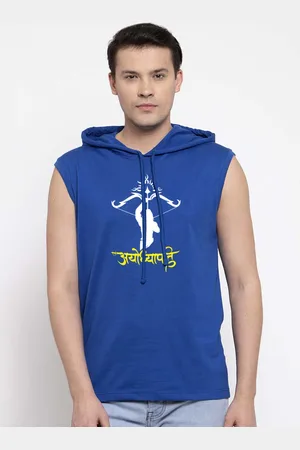 Friskers Men Royal Blue Cotton Graphics Printed Hoodie T-shirt