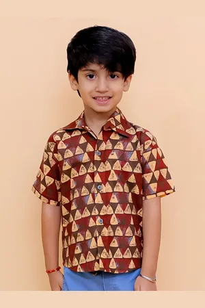 The Mom Store Boys Spread Collar Geometric Printed Cotton Casual Shirt