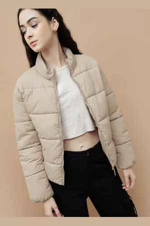 Lifestyle Women Mock Collar Solid Casual Puffer Jacket