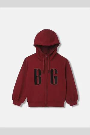 Blue Giraffe Girls Typography Printed Hood Front-Open Sweatshirt