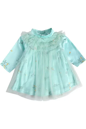 MINI KLUB Girls Floral Printed Round Neck Cotton A-Line Dress