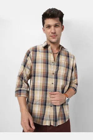 URBANO Men Spread Collar Checked Cotton Casual Shirt