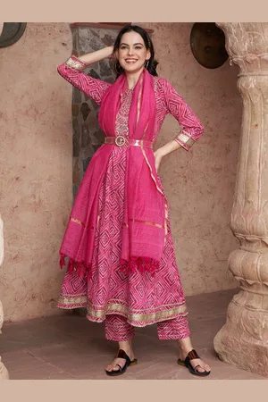 Bandia Women Bandhani Printed Sequinned Pure Cotton Kurta With Trousers & Dupatta