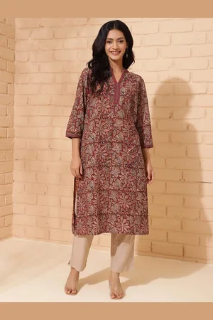 Fabindia Ethnic Motifs Printed Thread Work Cotton A-Line Kurta