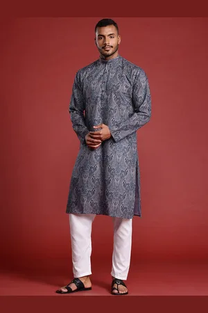 MANQ Paisley Printed Mandarin Collar Long Sleeves Pure Cotton Straight Kurta