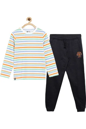 3 PIN Boys Striped Printed Pure Cotton T-shirt with Joggers Clothing Set