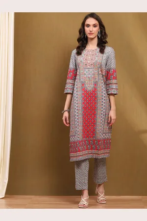 Biba Ethnic Motifs Printed Sequinned Pure Cotton Kurta With Harem Pants