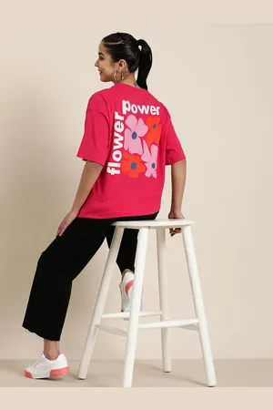 HERE&NOW Women Floral Printed Drop-Shoulder Sleeves Oversized T-shirt