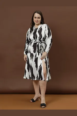 ATHENA Plus Size Abstract Printed Puff Sleeve Satin Fit & Flare Dress