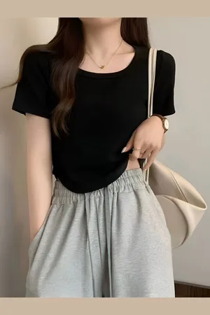 LULU & SKY Women Solid Scoop Neck Slim Fit T-shirt