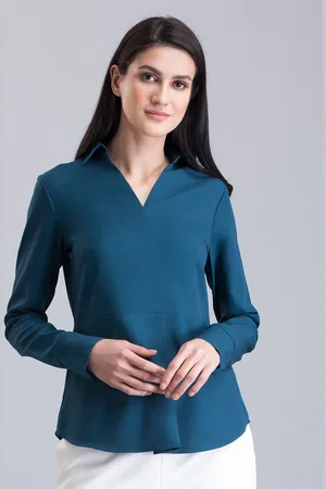 FableStreet Women Teal Blue Solid Wrap Top