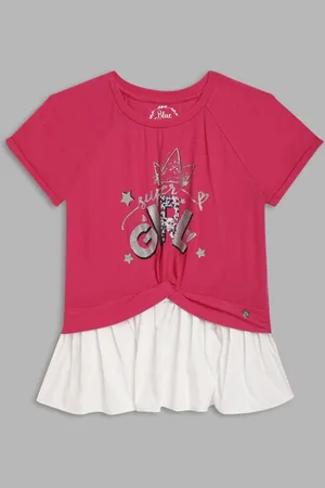 Blue Giraffe Girls Typography Printed Round Neck Cotton Top