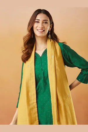 Fabindia Ethnic Motifs Embroidered Cotton Silk Dupatta with Sequinned
